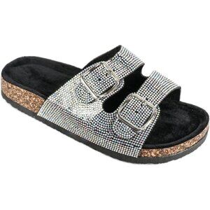 ⚡Women's Mirage Flat Bottomed Diamond Sequin Metal Button Plus Size Slippers